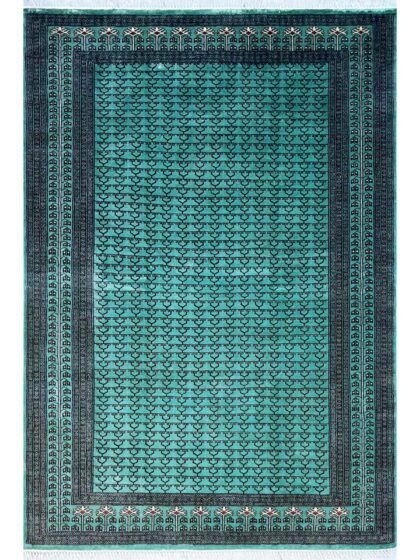 Handmade Knotted Wool Area Carpet, Teal Blue, Traditional Parda Style, 6x9 ft