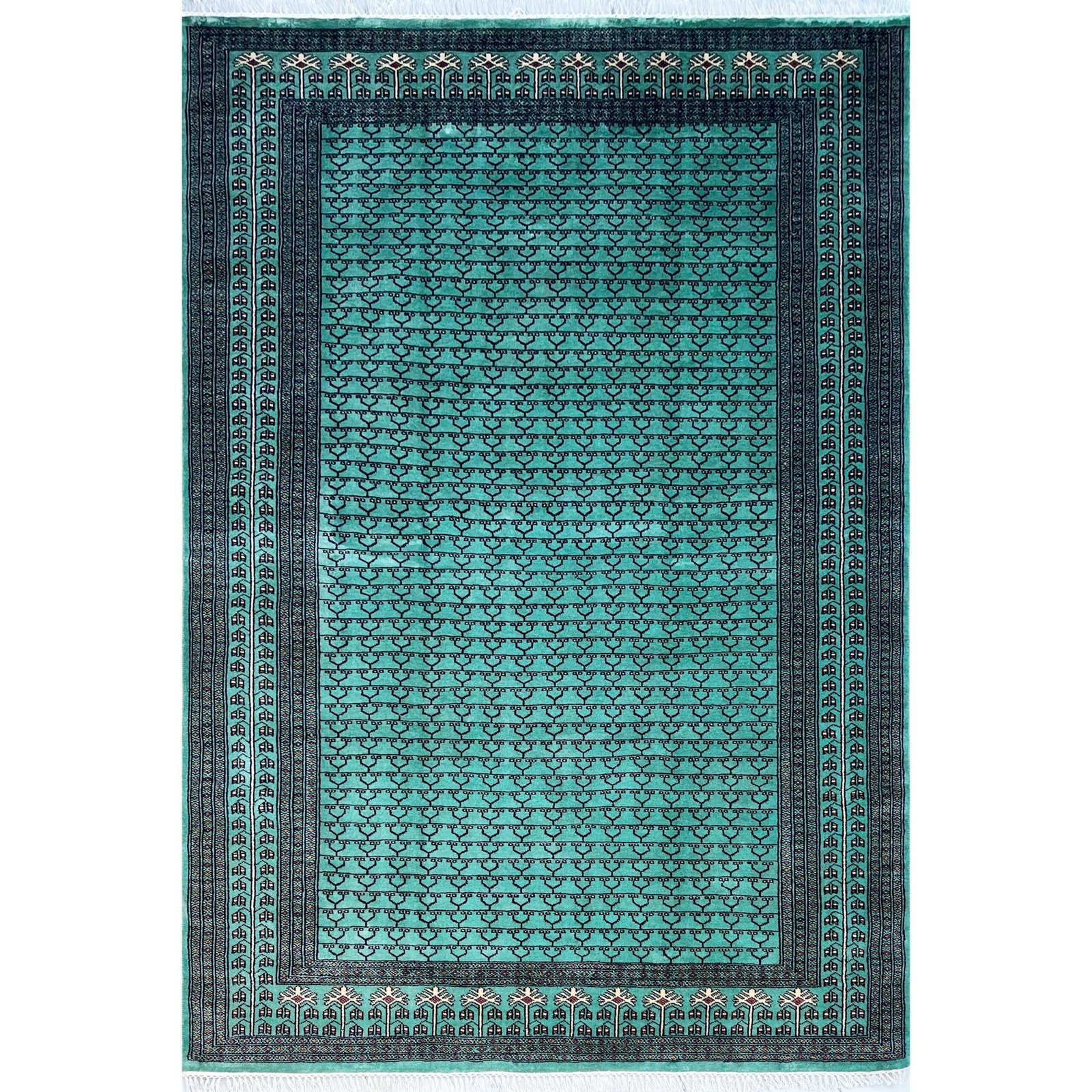 Handmade Knotted Wool Area Carpet, Teal Blue, Traditional Parda Style, 6x9 ft