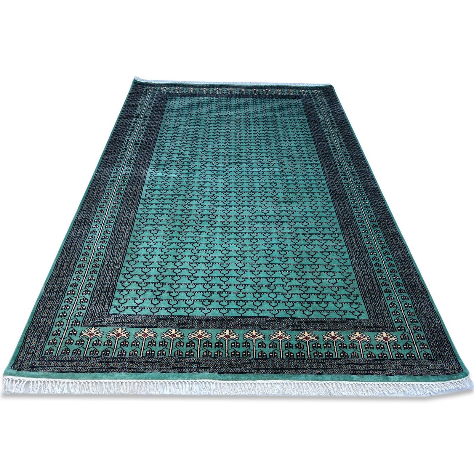 Handmade Knotted Wool Area Carpet, Teal Blue, Traditional Parda Style, 6x9 ft - Image 7