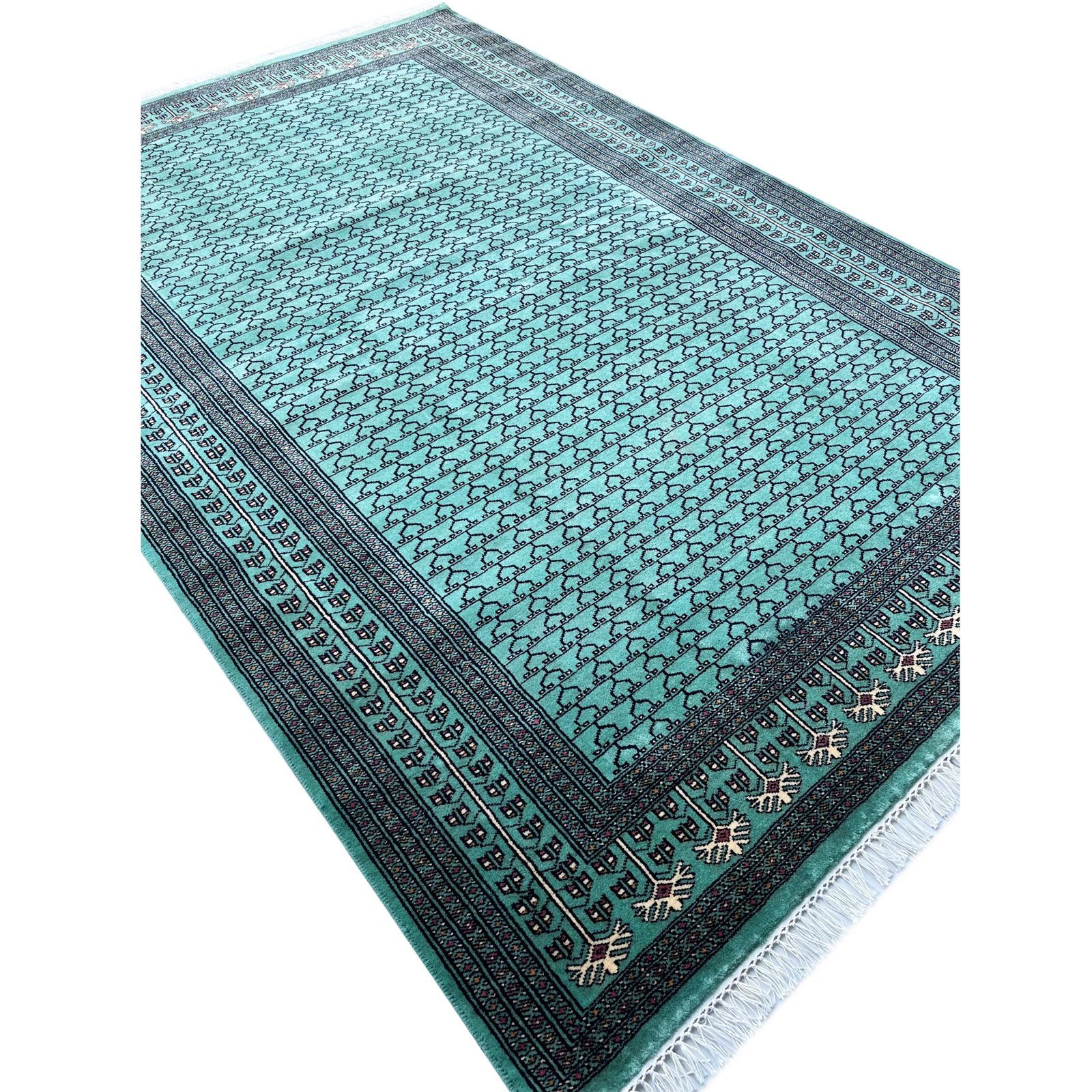 Handmade Knotted Wool Area Carpet, Teal Blue, Traditional Parda Style, 6x9 ft - Image 6
