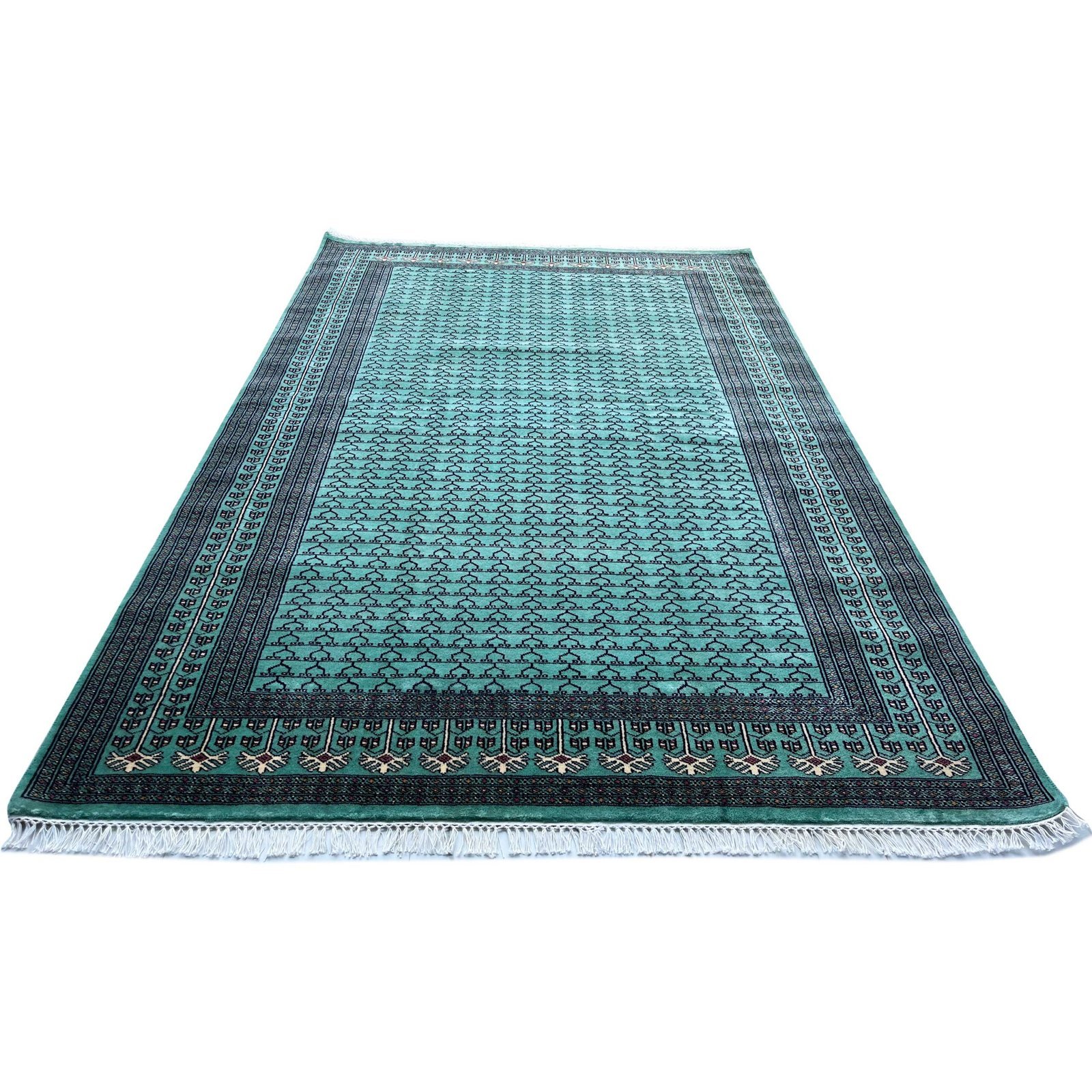 Handmade Knotted Wool Area Carpet, Teal Blue, Traditional Parda Style, 6x9 ft - Image 5