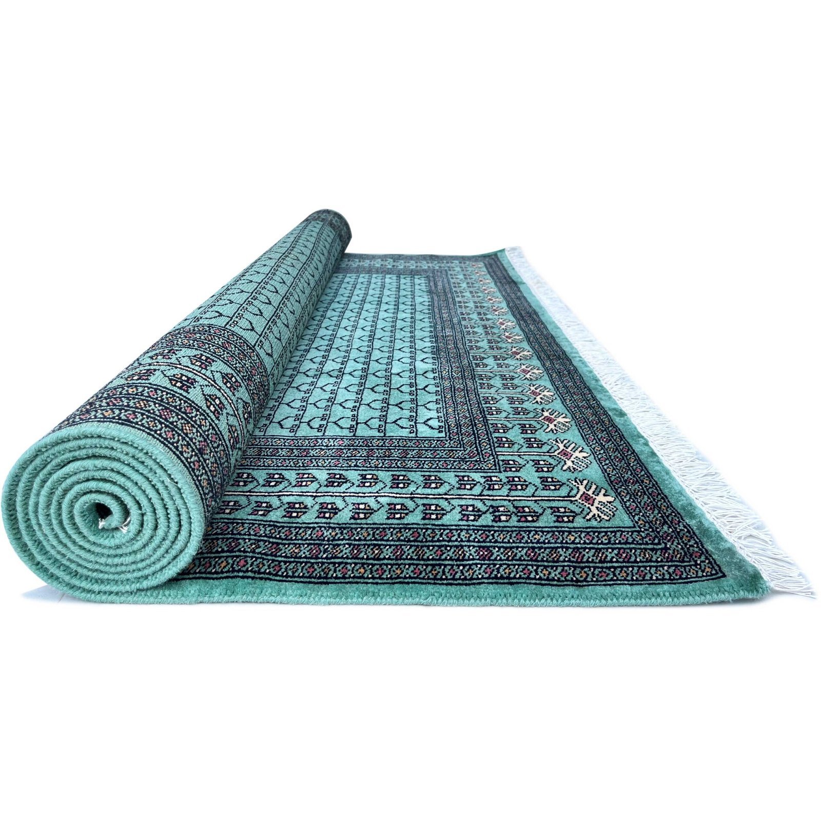 Handmade Knotted Wool Area Carpet, Teal Blue, Traditional Parda Style, 6x9 ft - Image 3