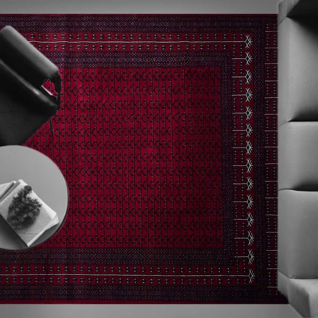 6x9 ft Hand Knotted Wool Carpet Red Parda - Image 8