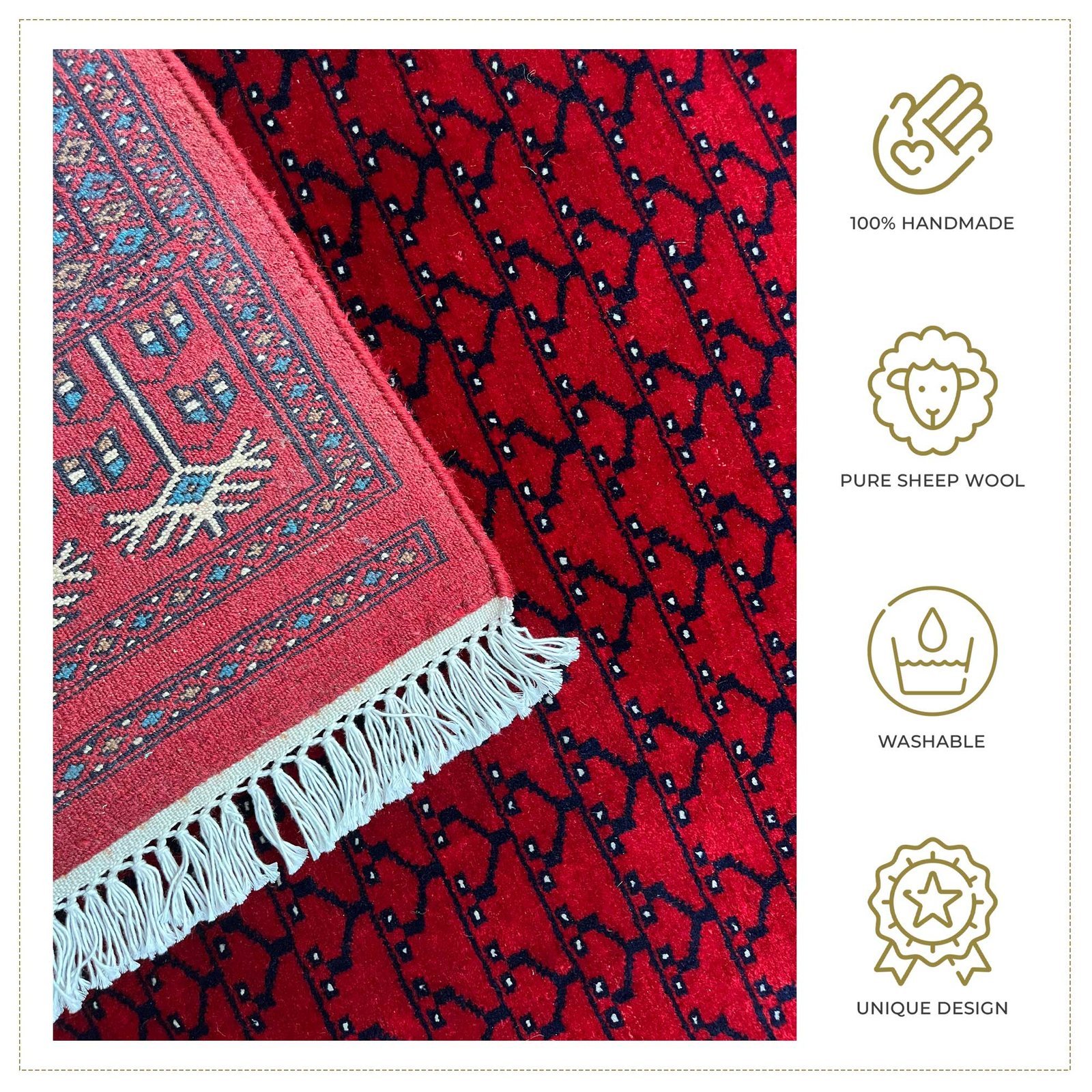 6x9 ft Hand Knotted Wool Carpet Red Parda - Image 6