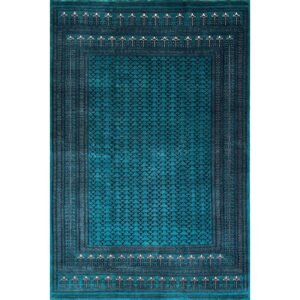 6x9 ft Hand Knotted Wool Carpet Turquoise Parda