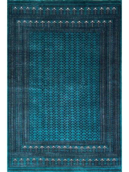 6x9 ft Hand Knotted Wool Carpet Turquoise Parda