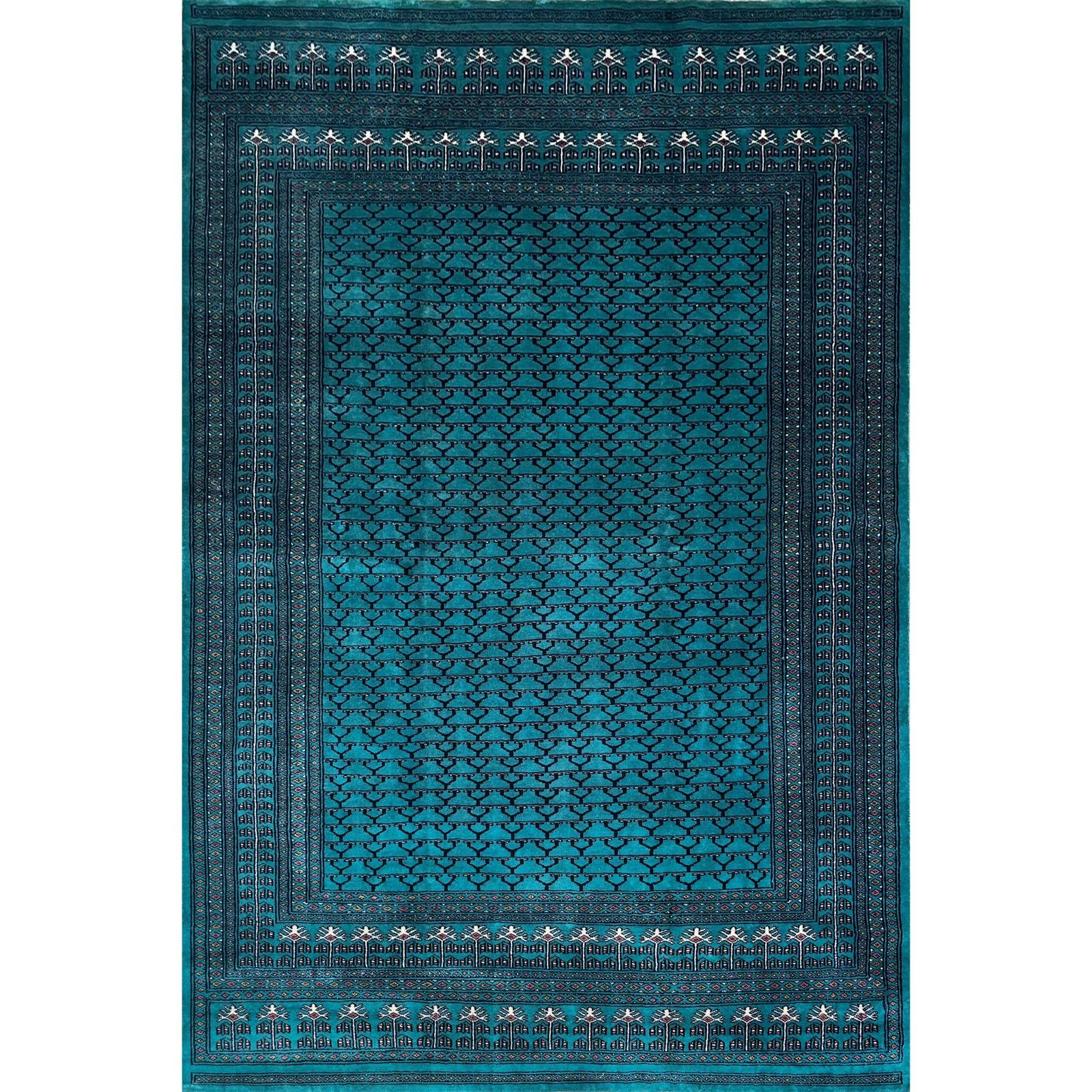 6x9 ft Hand Knotted Wool Carpet Turquoise Parda