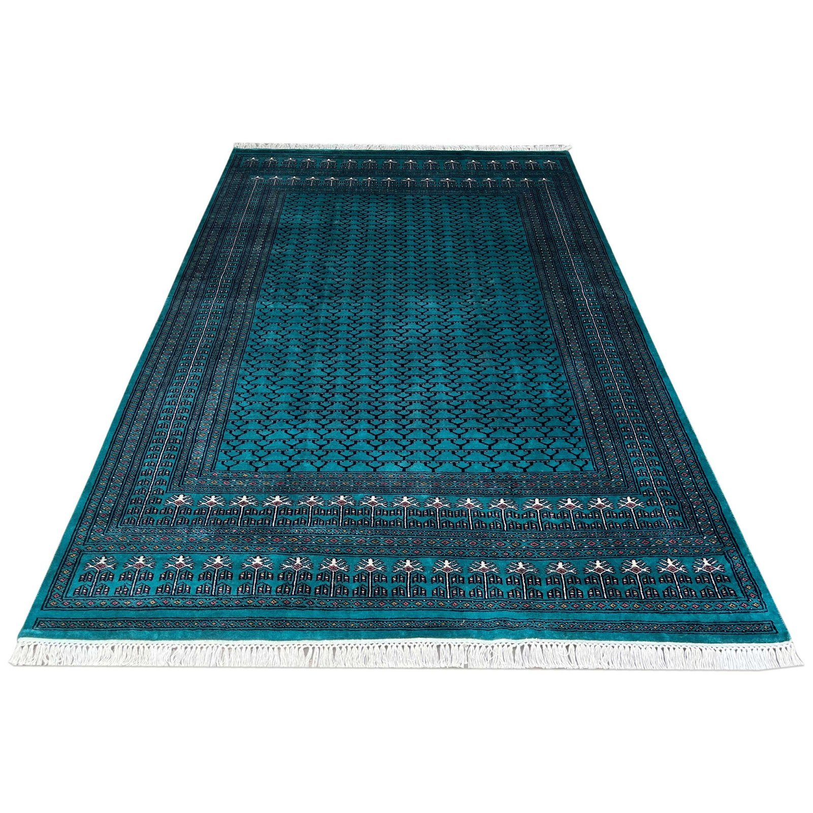 6x9 ft Hand Knotted Wool Carpet Turquoise Parda - Image 2