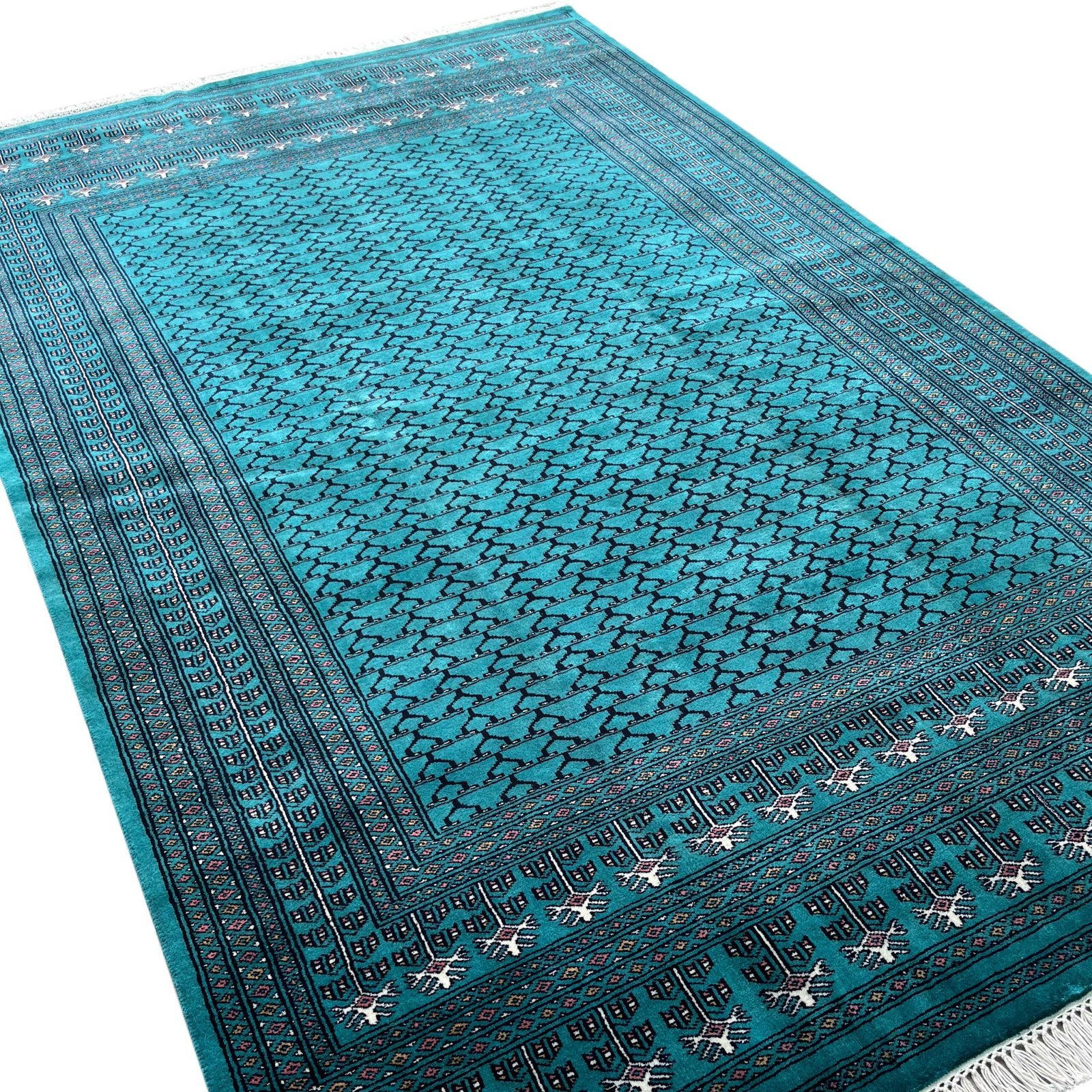 6x9 ft Hand Knotted Wool Carpet Turquoise Parda - Image 8