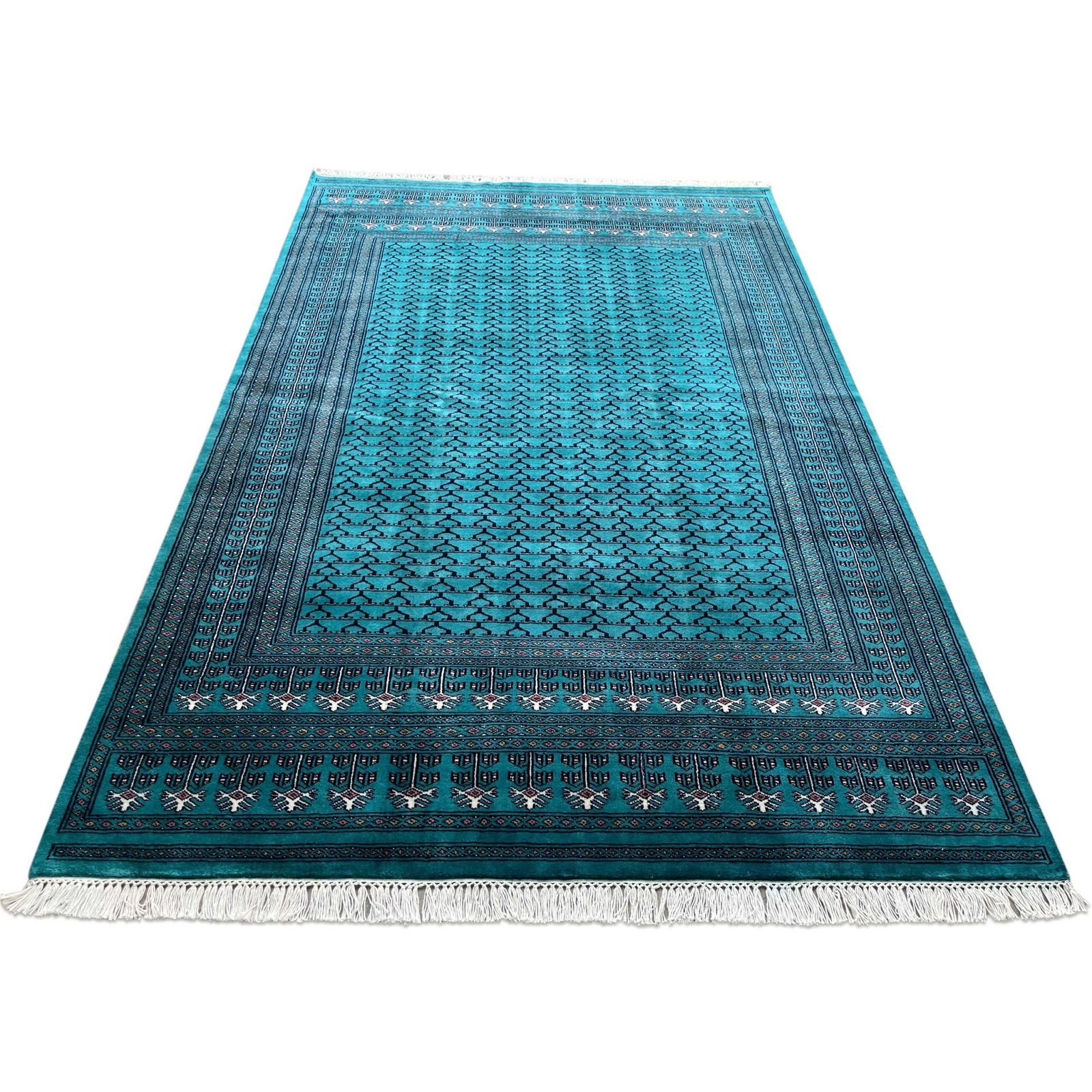 6x9 ft Hand Knotted Wool Carpet Turquoise Parda - Image 7