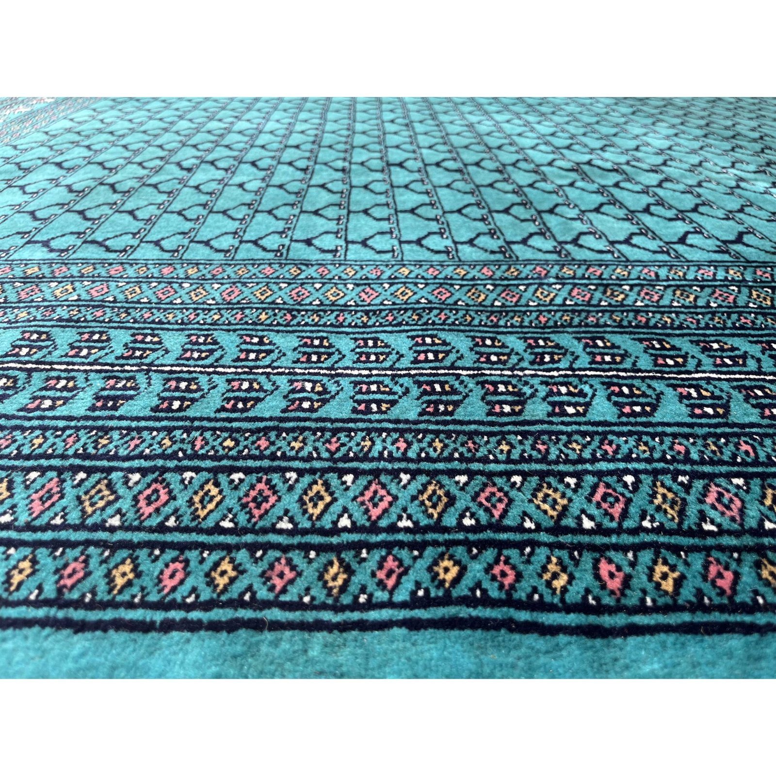 6x9 ft Hand Knotted Wool Carpet Turquoise Parda - Image 5