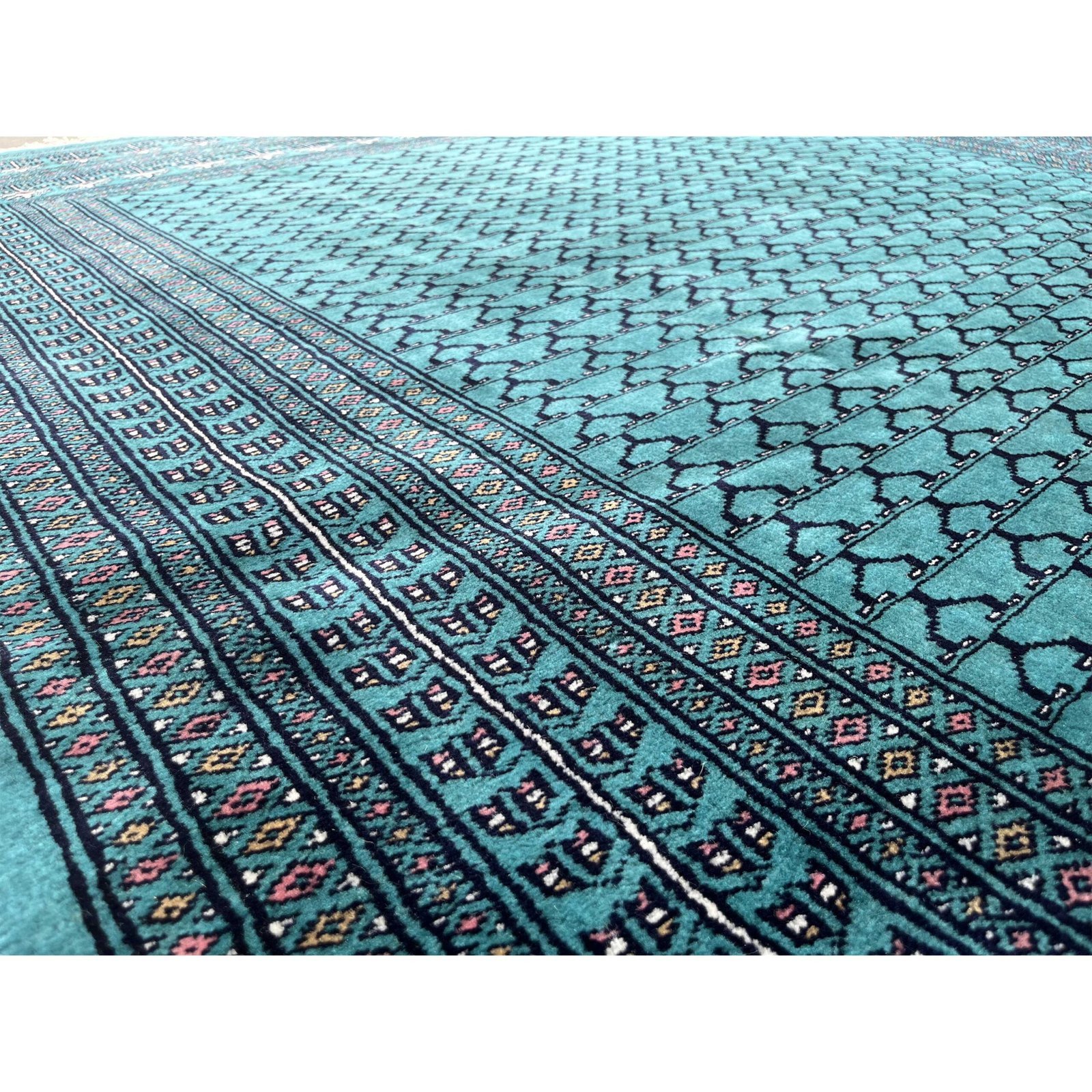 6x9 ft Hand Knotted Wool Carpet Turquoise Parda - Image 4