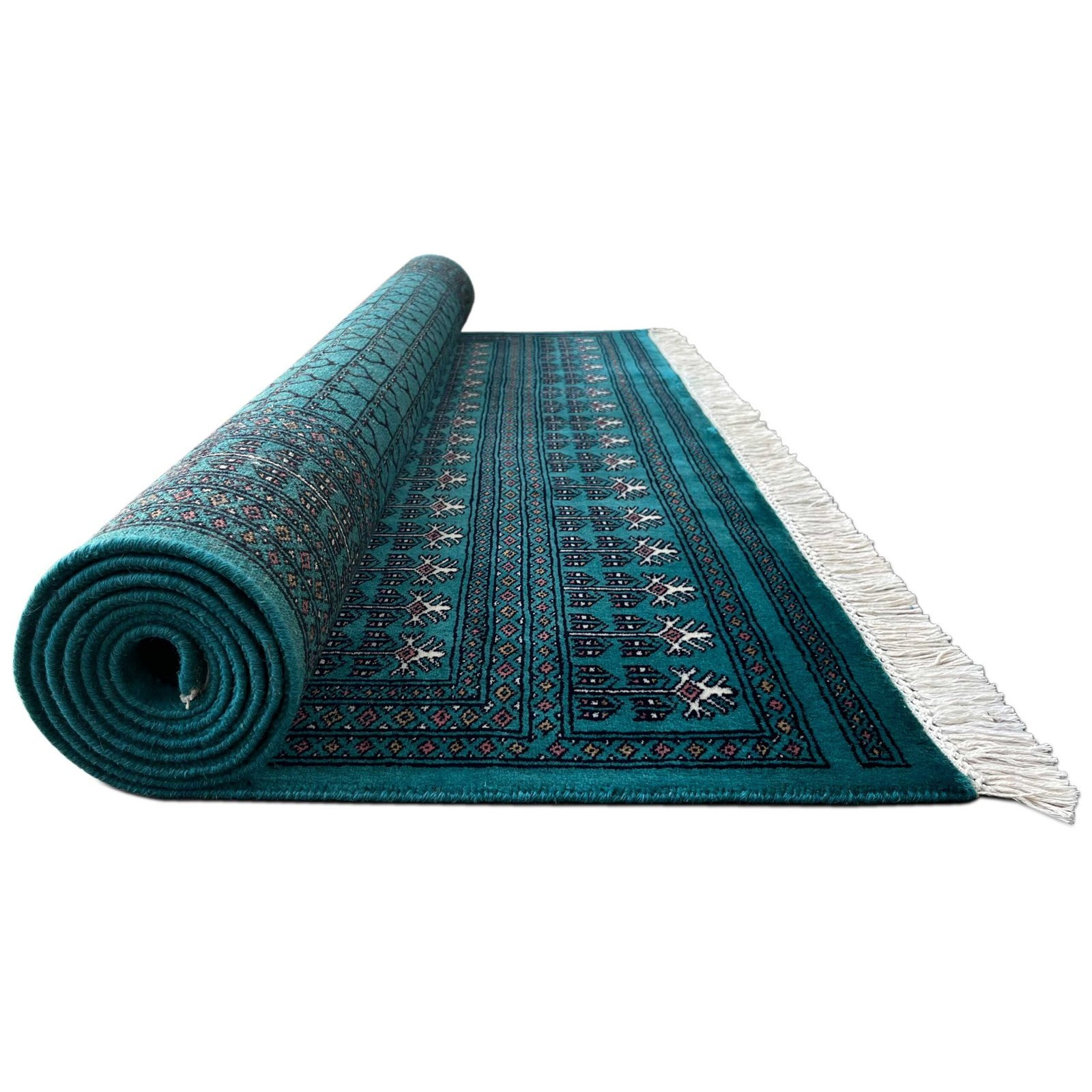 6x9 ft Hand Knotted Wool Carpet Turquoise Parda - Image 3