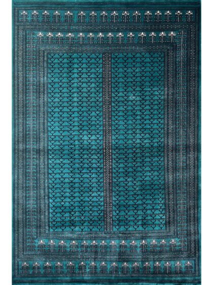 6x9 ft Hand Knotted Wool Carpet Turquoise Parda