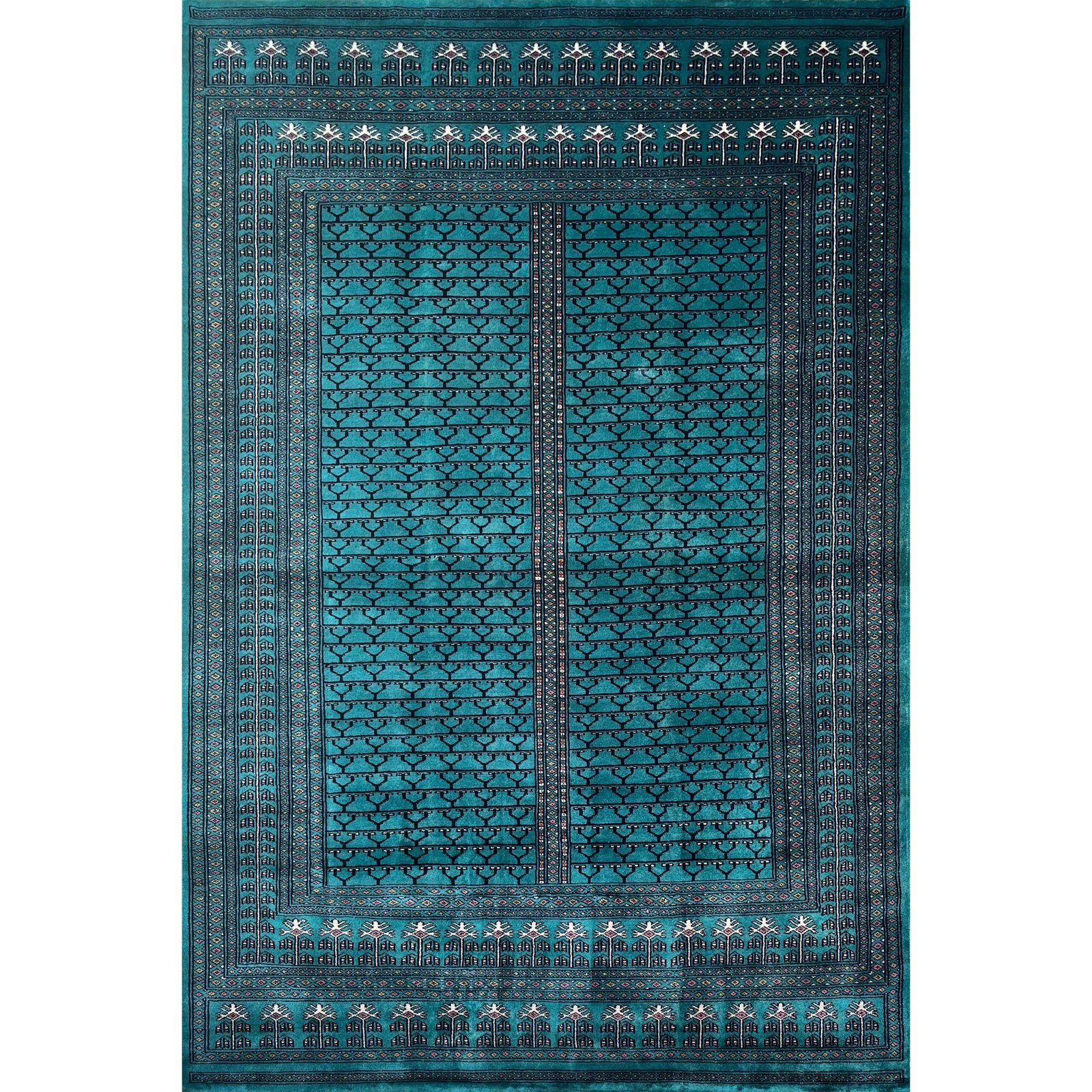 6x9 ft Hand Knotted Wool Carpet Turquoise Parda