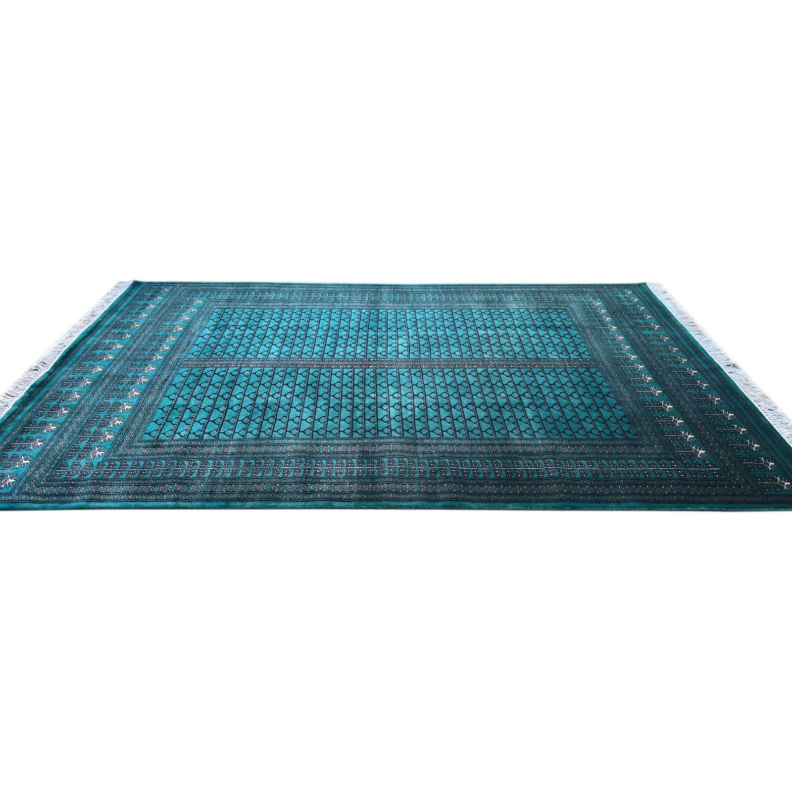 6x9 ft Hand Knotted Wool Carpet Turquoise Parda - Image 7