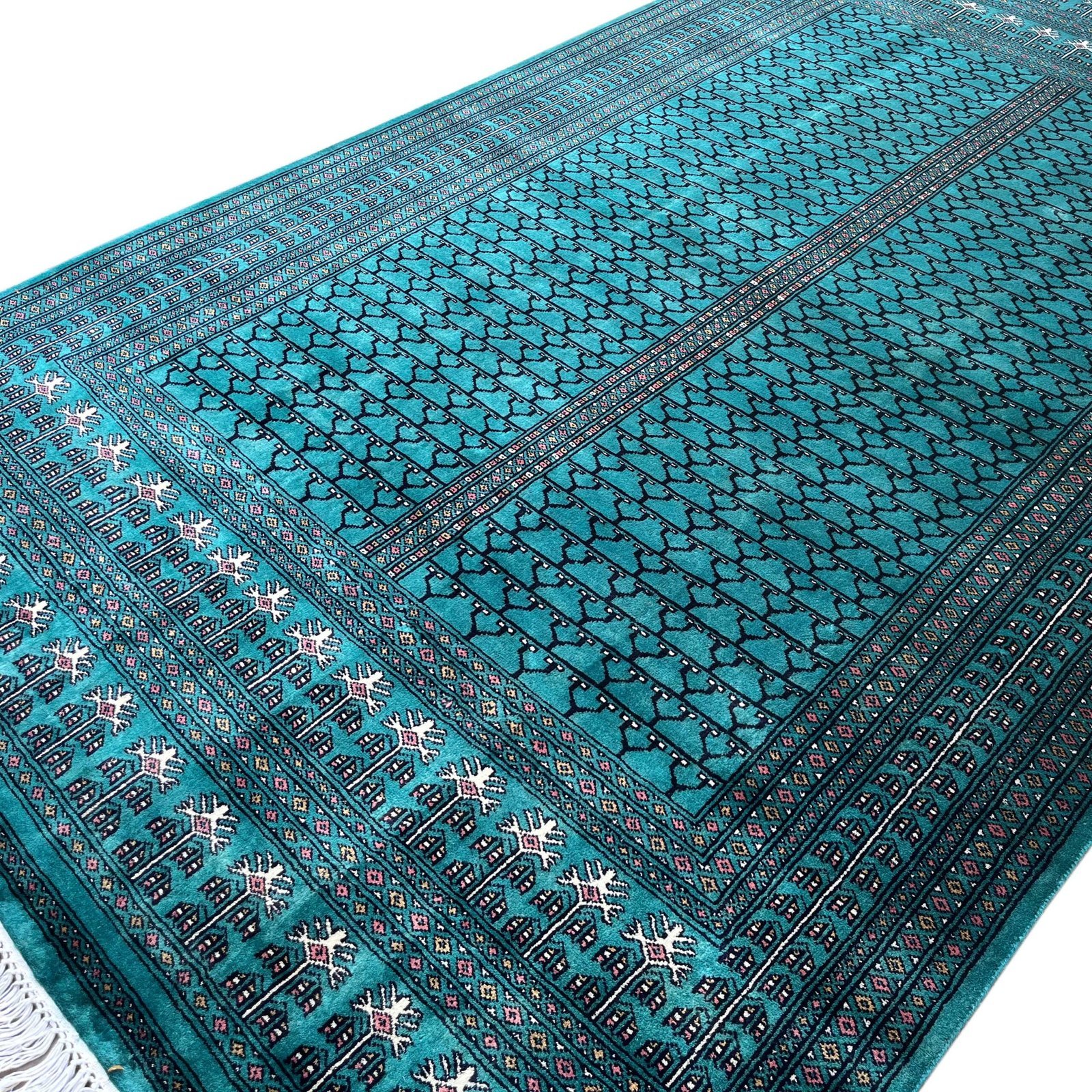 6x9 ft Hand Knotted Wool Carpet Turquoise Parda - Image 6