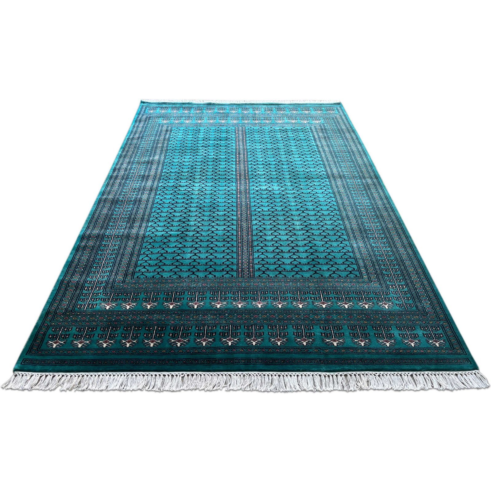 6x9 ft Hand Knotted Wool Carpet Turquoise Parda - Image 4