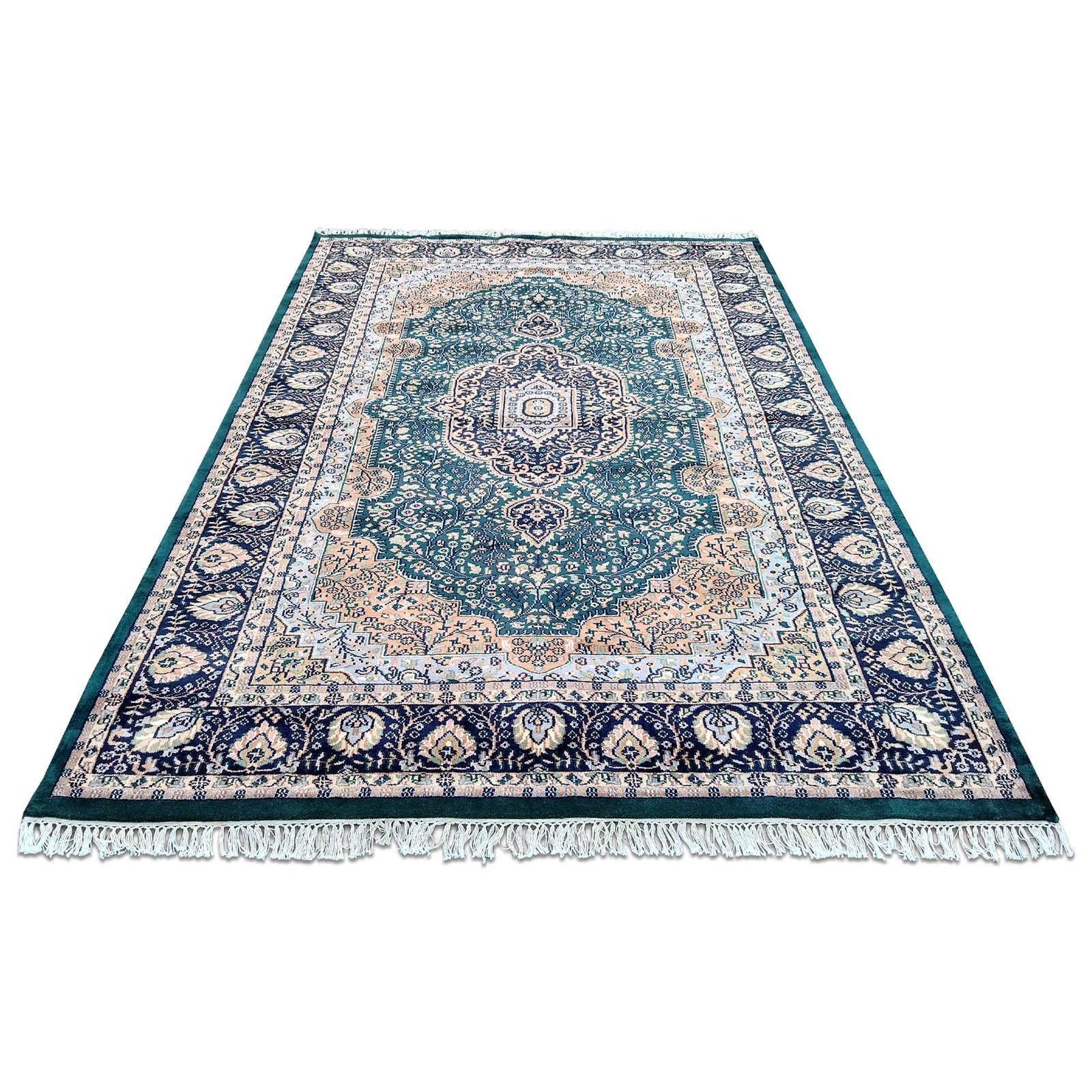 6x9 Feet Hand Knotted Wool Carpet (Deep Green) - Image 3