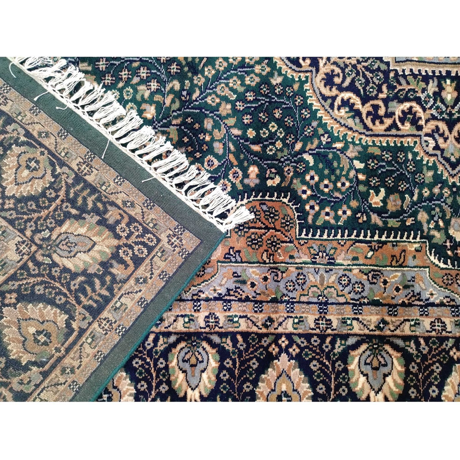 6x9 Feet Hand Knotted Wool Carpet (Deep Green) - Image 6