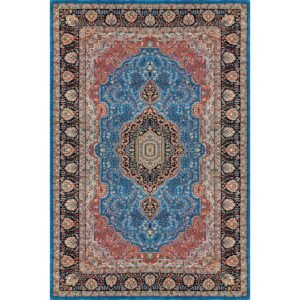6x9 ft Blue Hand Knotted Persian Wool Carpet