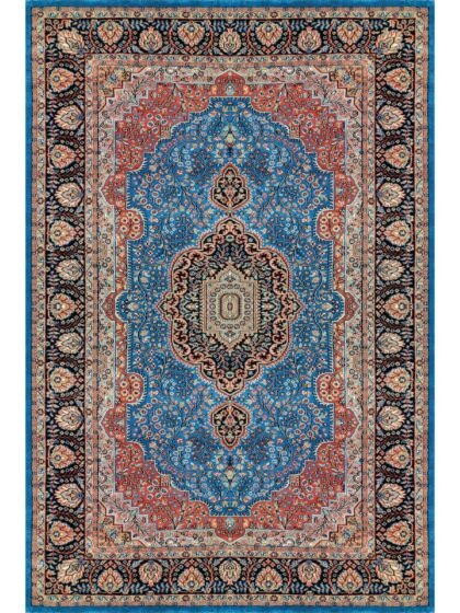 6x9 ft Blue Hand Knotted Persian Wool Carpet