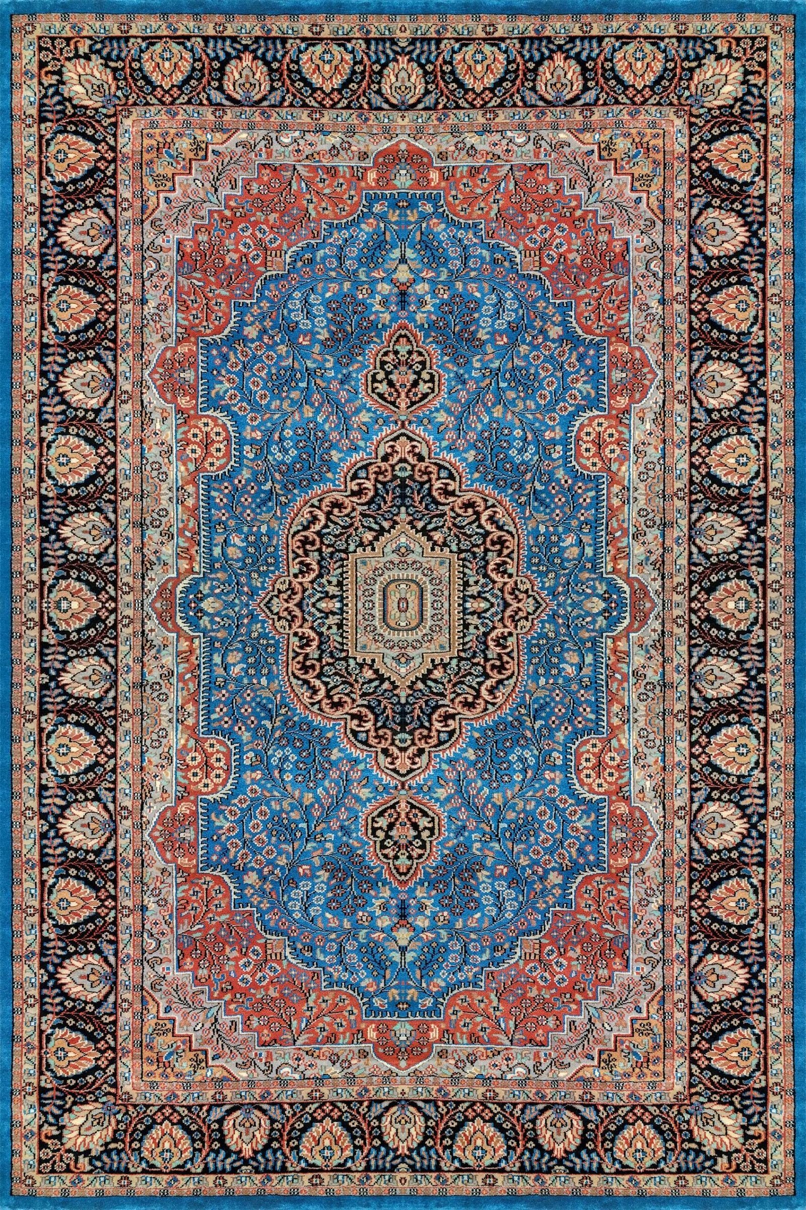6x9 ft Blue Hand Knotted Persian Wool Carpet - Image 2