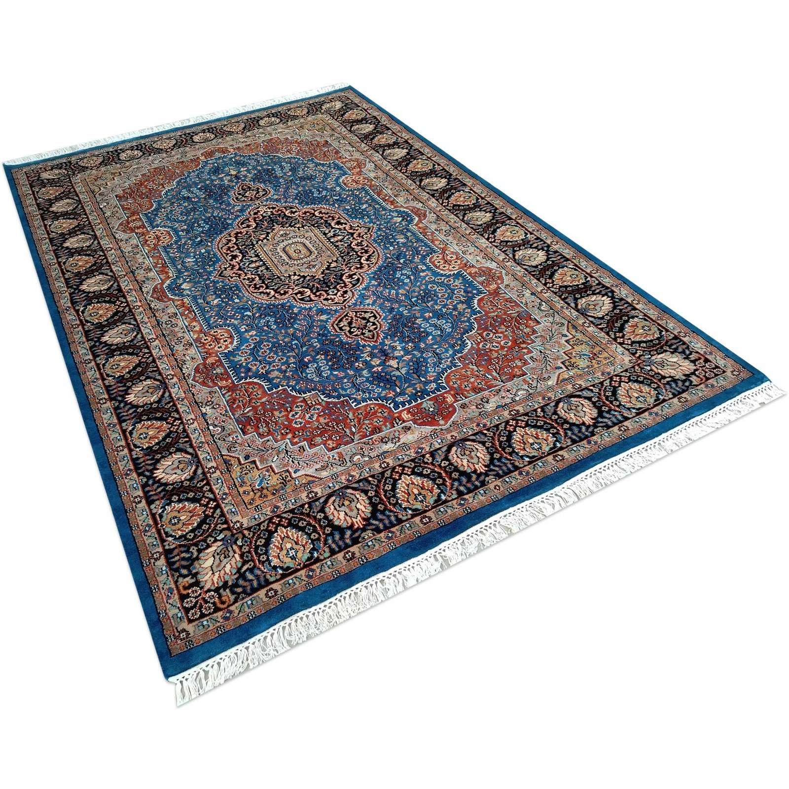 6x9 ft Blue Hand Knotted Persian Wool Carpet - Image 3