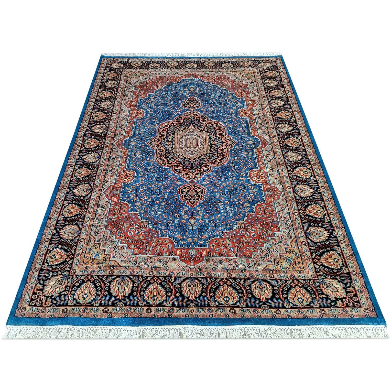 6x9 ft Blue Hand Knotted Persian Wool Carpet - Image 4