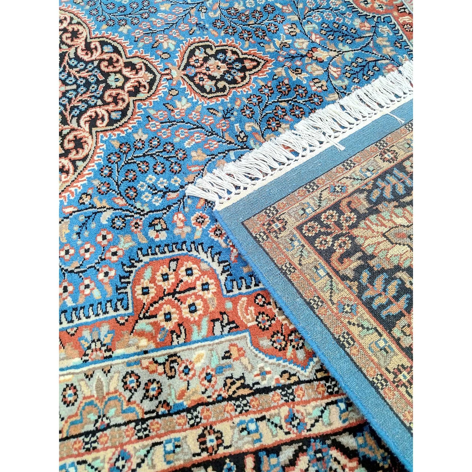 6x9 ft Blue Hand Knotted Persian Wool Carpet - Image 5