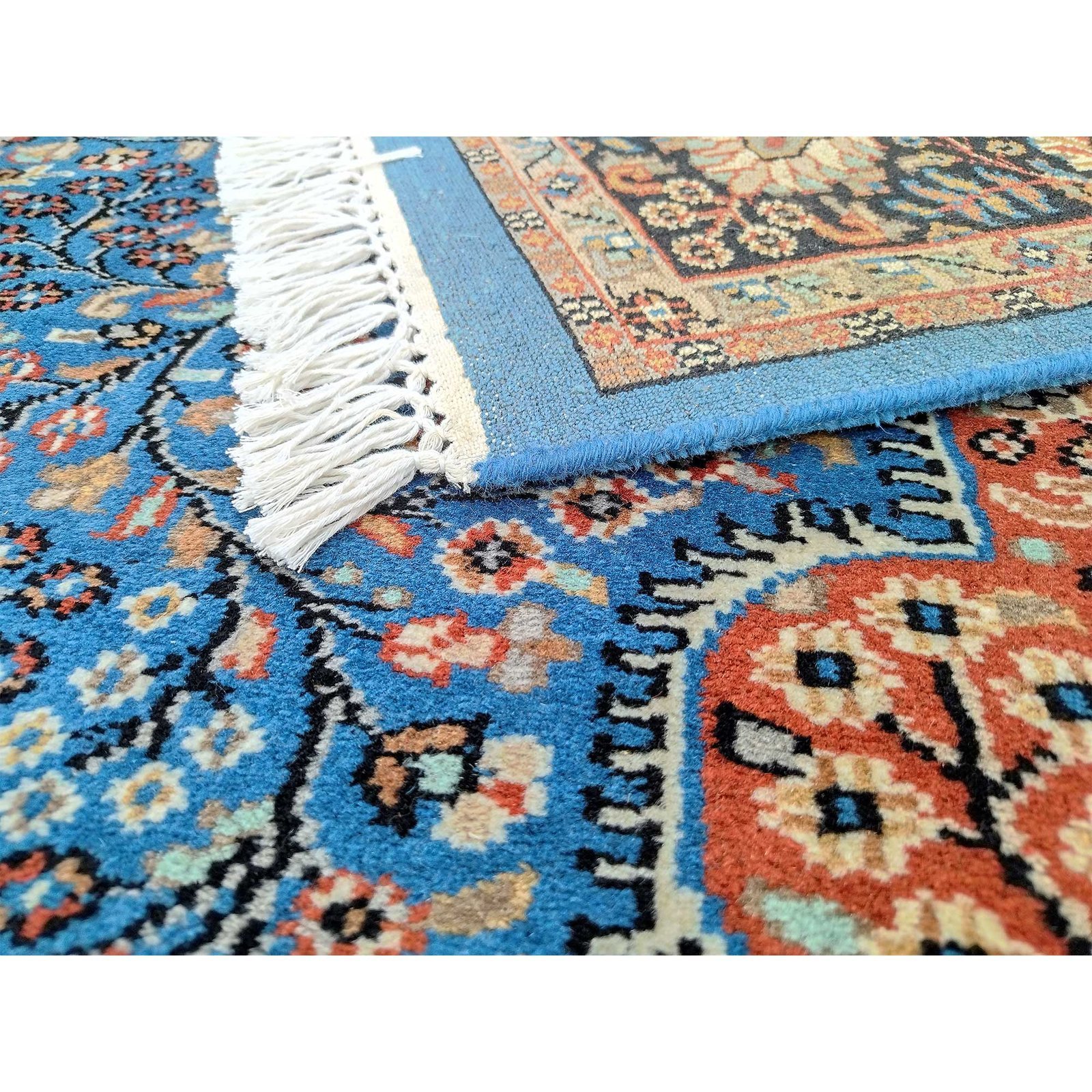 6x9 ft Blue Hand Knotted Persian Wool Carpet - Image 6