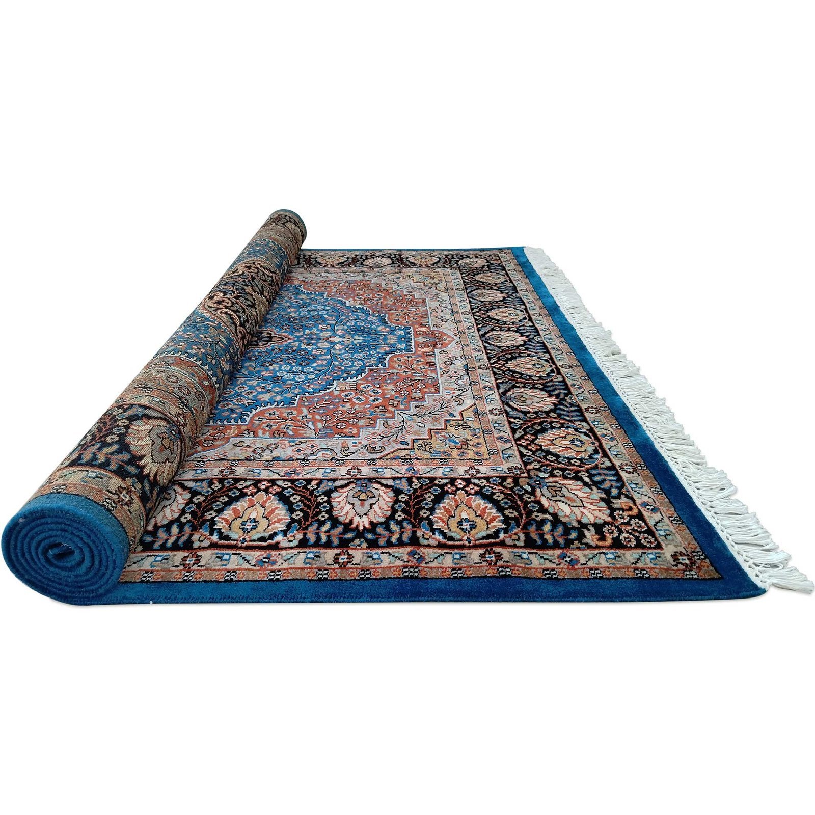 6x9 ft Blue Hand Knotted Persian Wool Carpet - Image 7