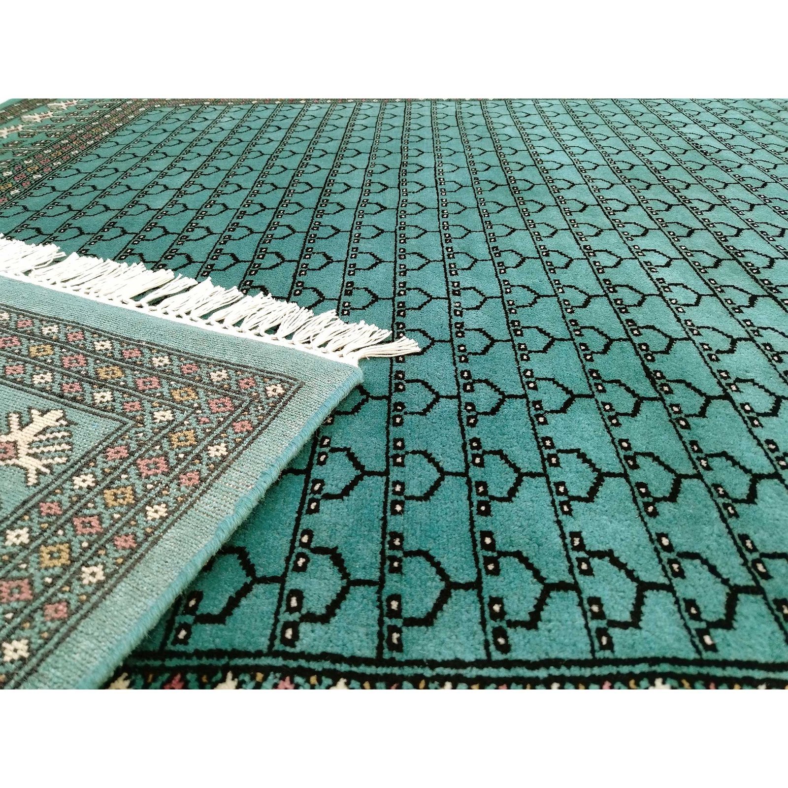 6x9 Ft Hand Knotted Wool Carpet Parda Turquoise - Image 4