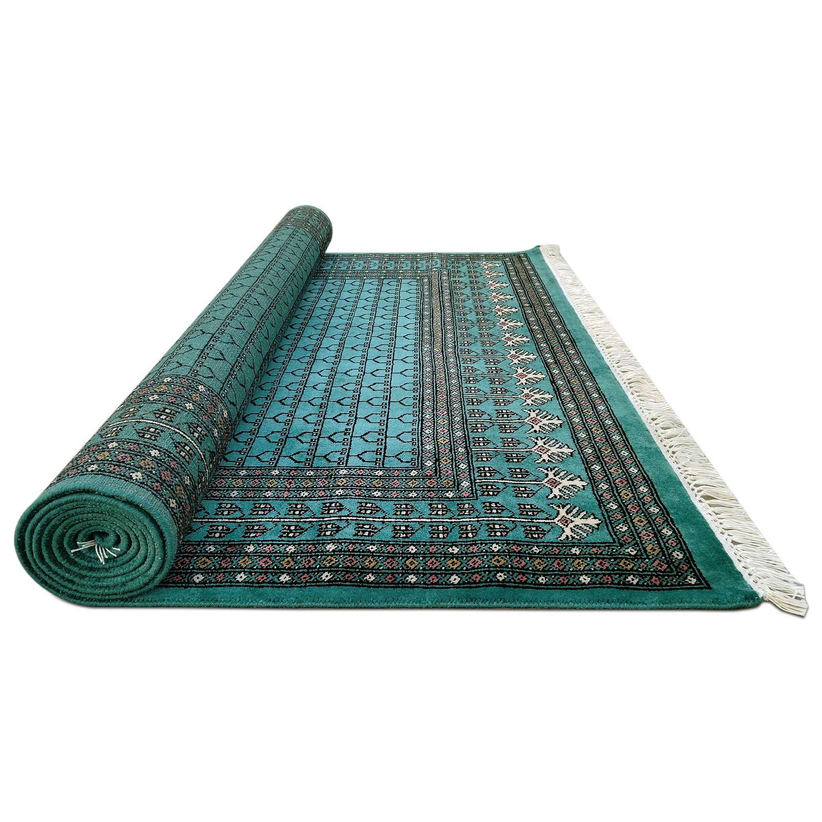 6x9 Ft Hand Knotted Wool Carpet Parda Turquoise - Image 6