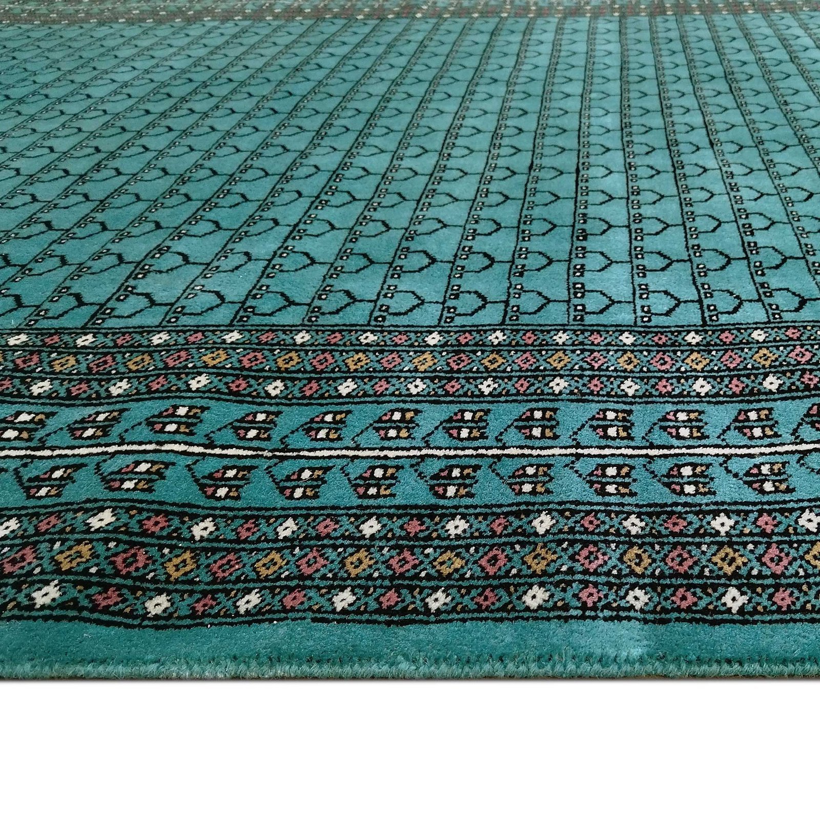 6x9 Ft Hand Knotted Wool Carpet Parda Turquoise - Image 7