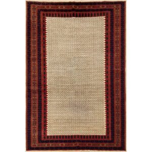 6x9 Feet Wool White Hand Knotted Carpet Tribal
