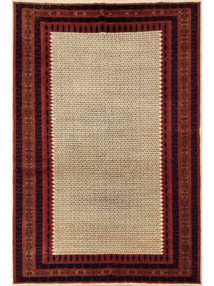 6x9 Feet Wool White Hand Knotted Carpet Tribal