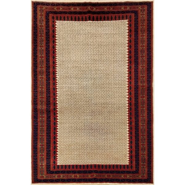 6x9 Feet Wool White Hand Knotted Carpet Tribal