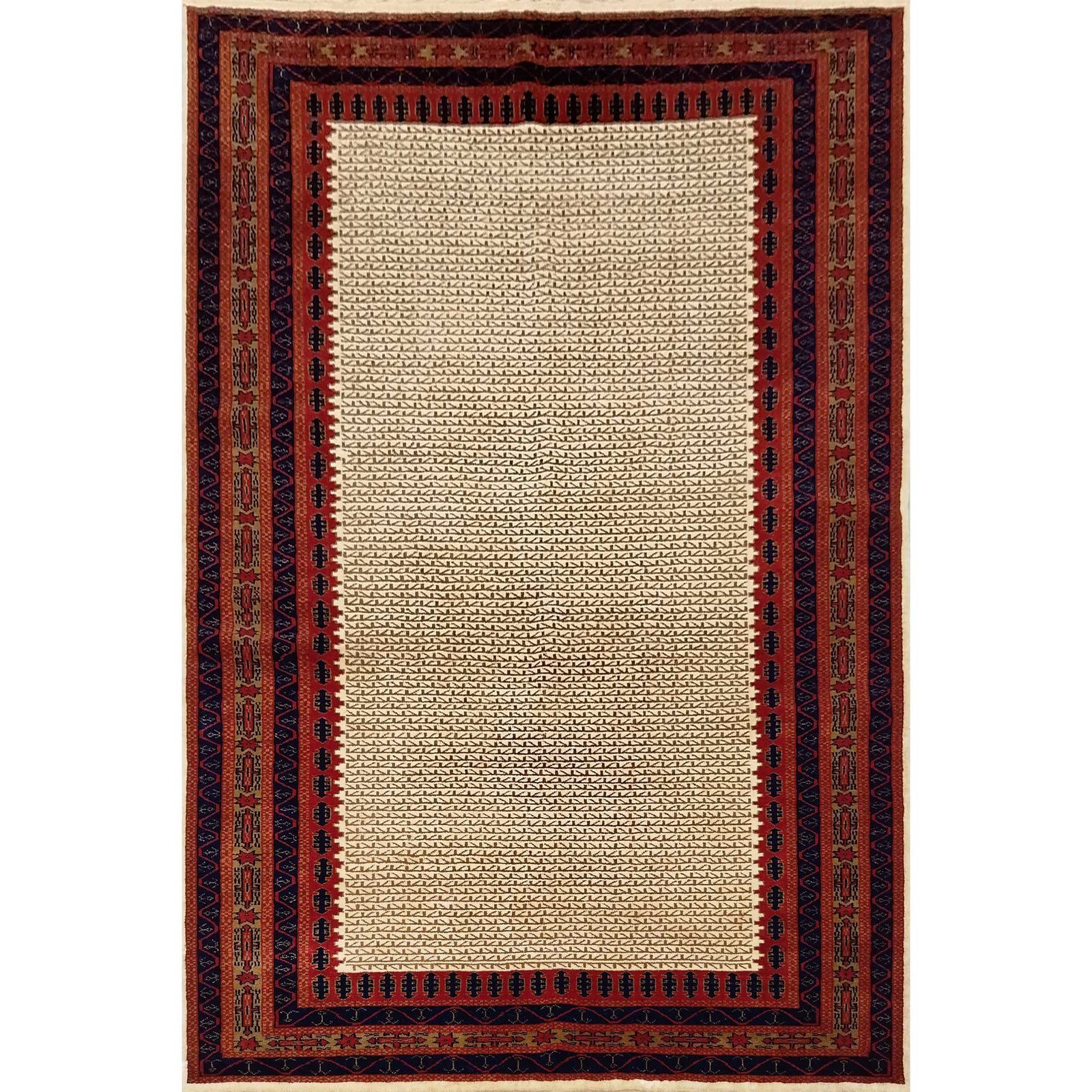 6x9 Feet Wool White Hand Knotted Carpet Tribal
