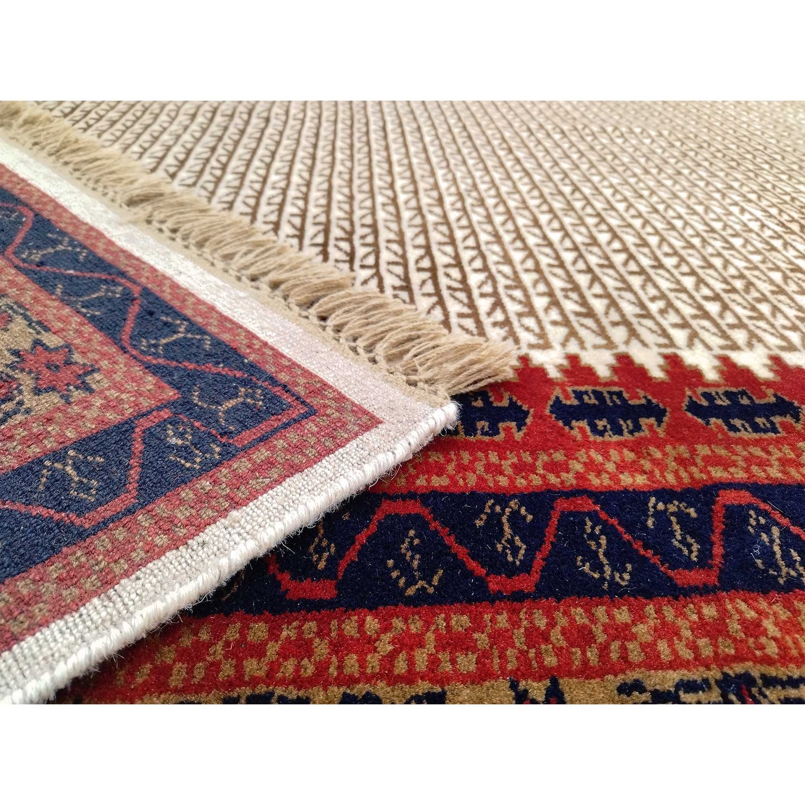 6x9 Feet Wool White Hand Knotted Carpet Tribal - Image 3