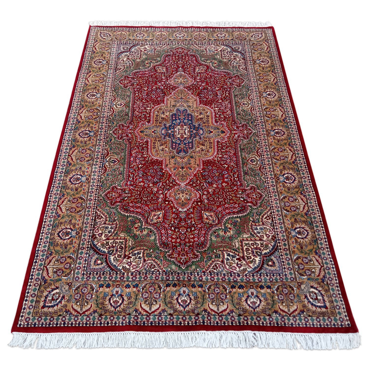6×9 Feet Handmade Wool Carpet Royal Red Hand Knotted Indo-persian Carpet - Image 3