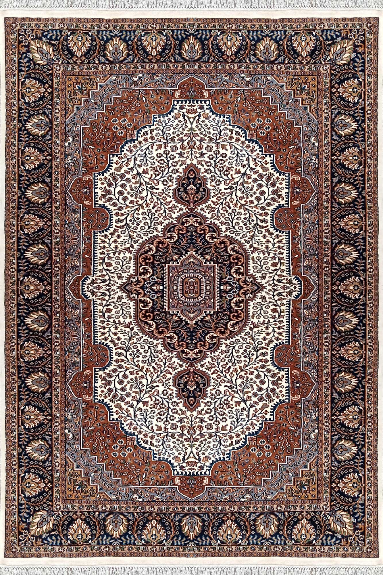 6×9 Feet Handmade Wool Carpet Royal White Hand Knotted Indo-persian Carpet - Image 2