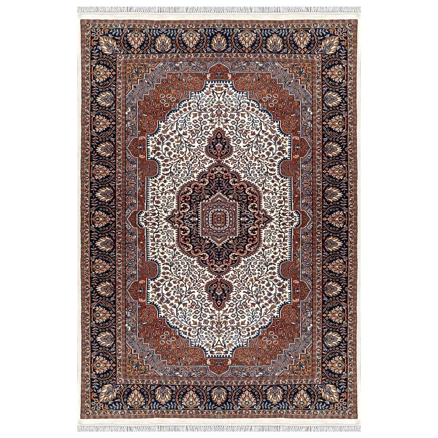 6×9 Feet Handmade Wool Carpet Royal White Hand Knotted Indo-persian Carpet
