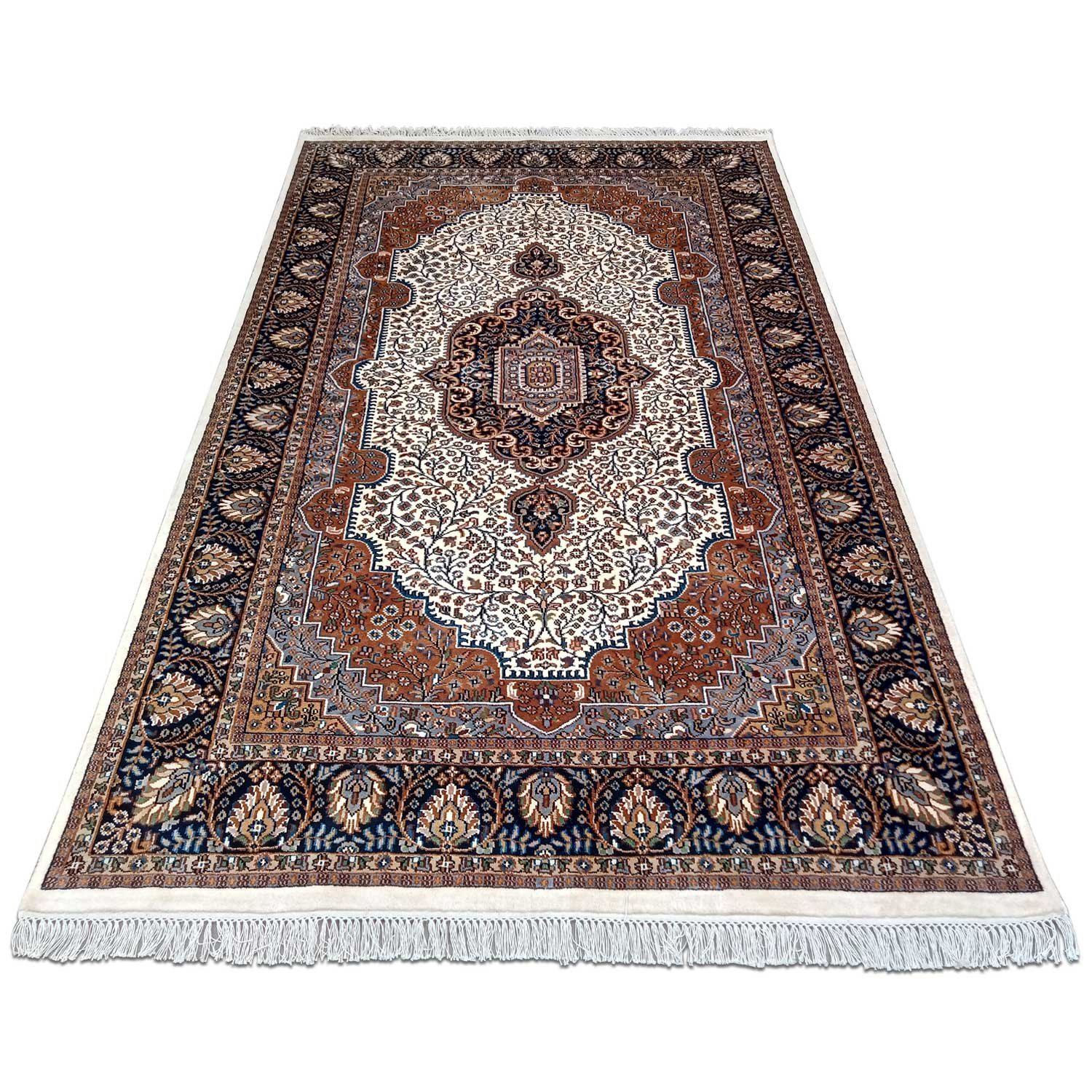 6×9 Feet Handmade Wool Carpet Royal White Hand Knotted Indo-persian Carpet - Image 3