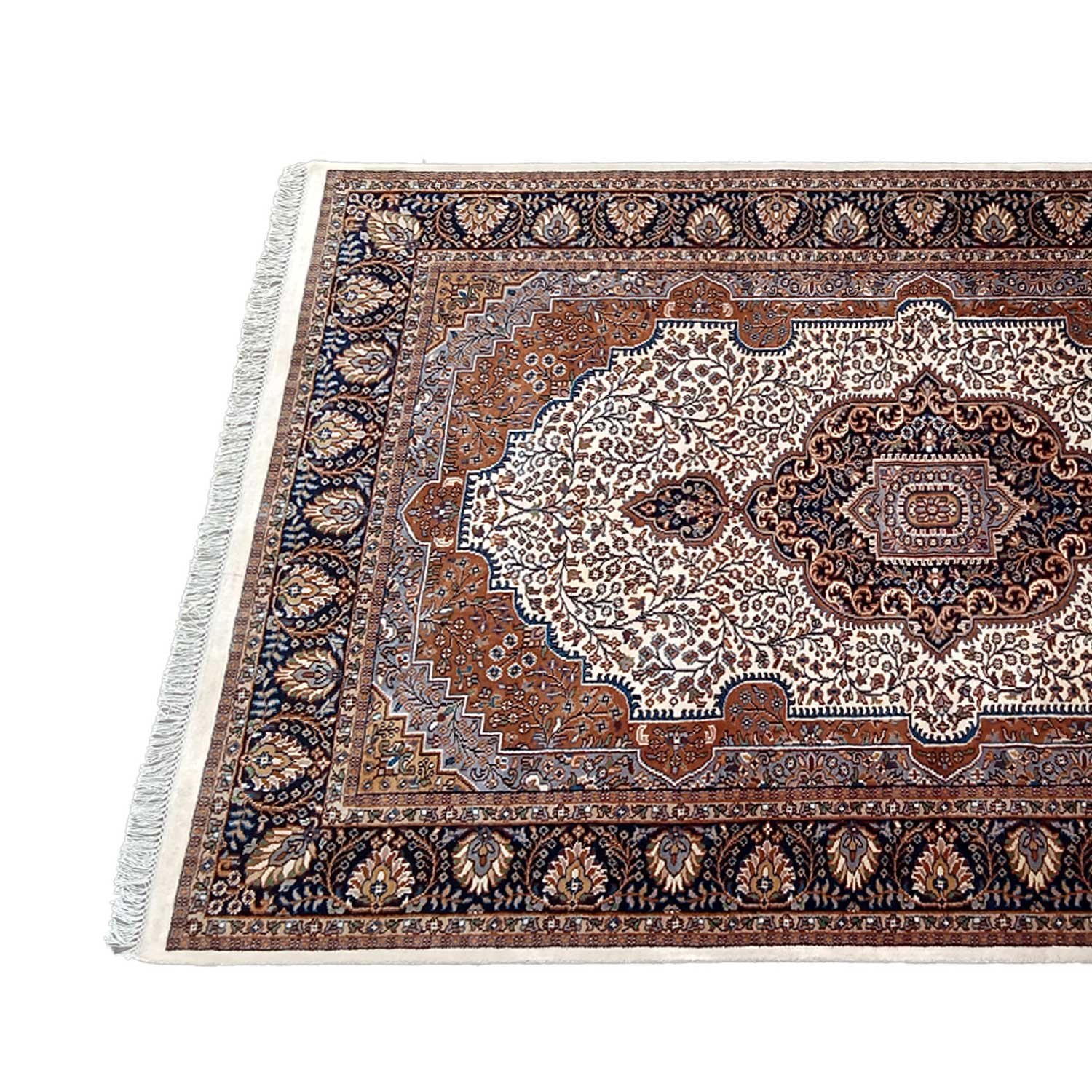 6×9 Feet Handmade Wool Carpet Royal White Hand Knotted Indo-persian Carpet - Image 4