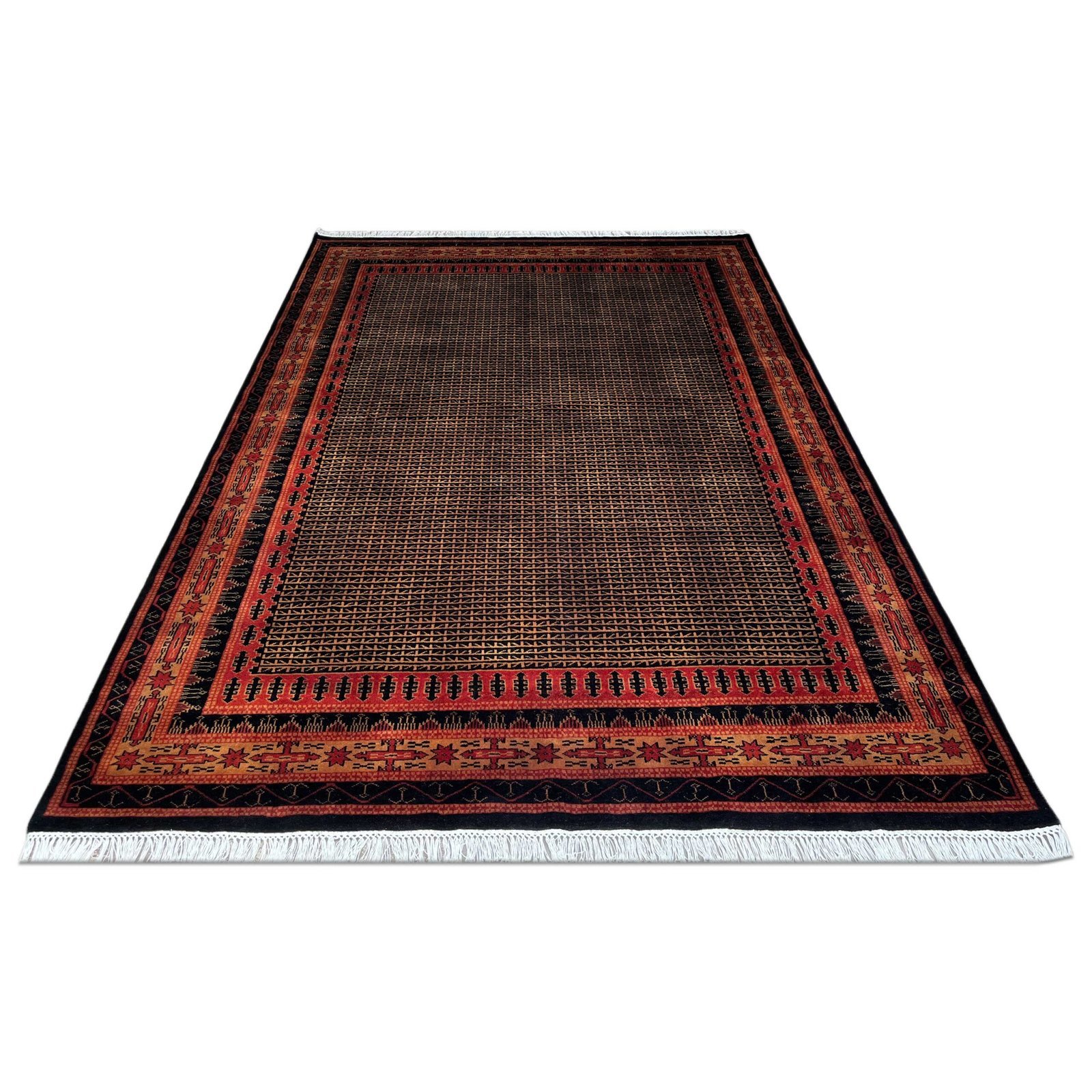 7x10 ft Hand Knotted Wool Carpet Black Kanta - Image 6