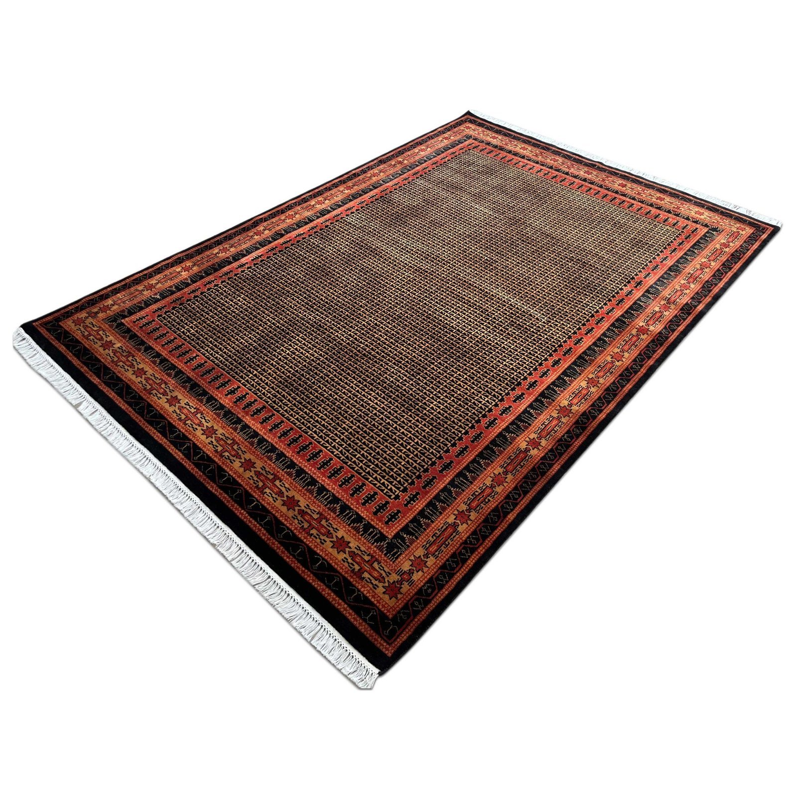 7x10 ft Hand Knotted Wool Carpet Black Kanta - Image 5