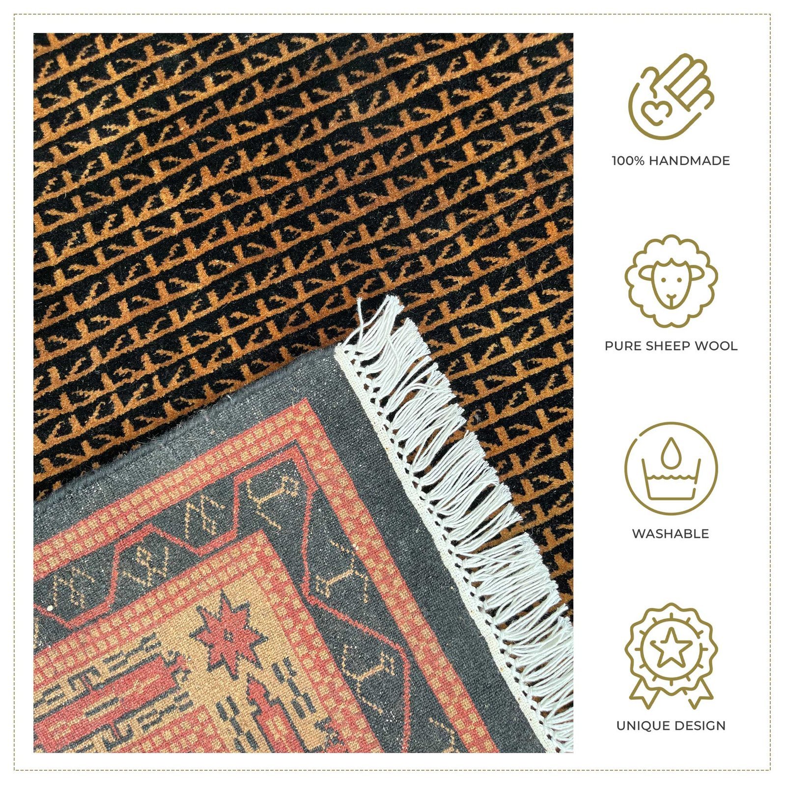 7x10 ft Hand Knotted Wool Carpet Black Kanta - Image 3