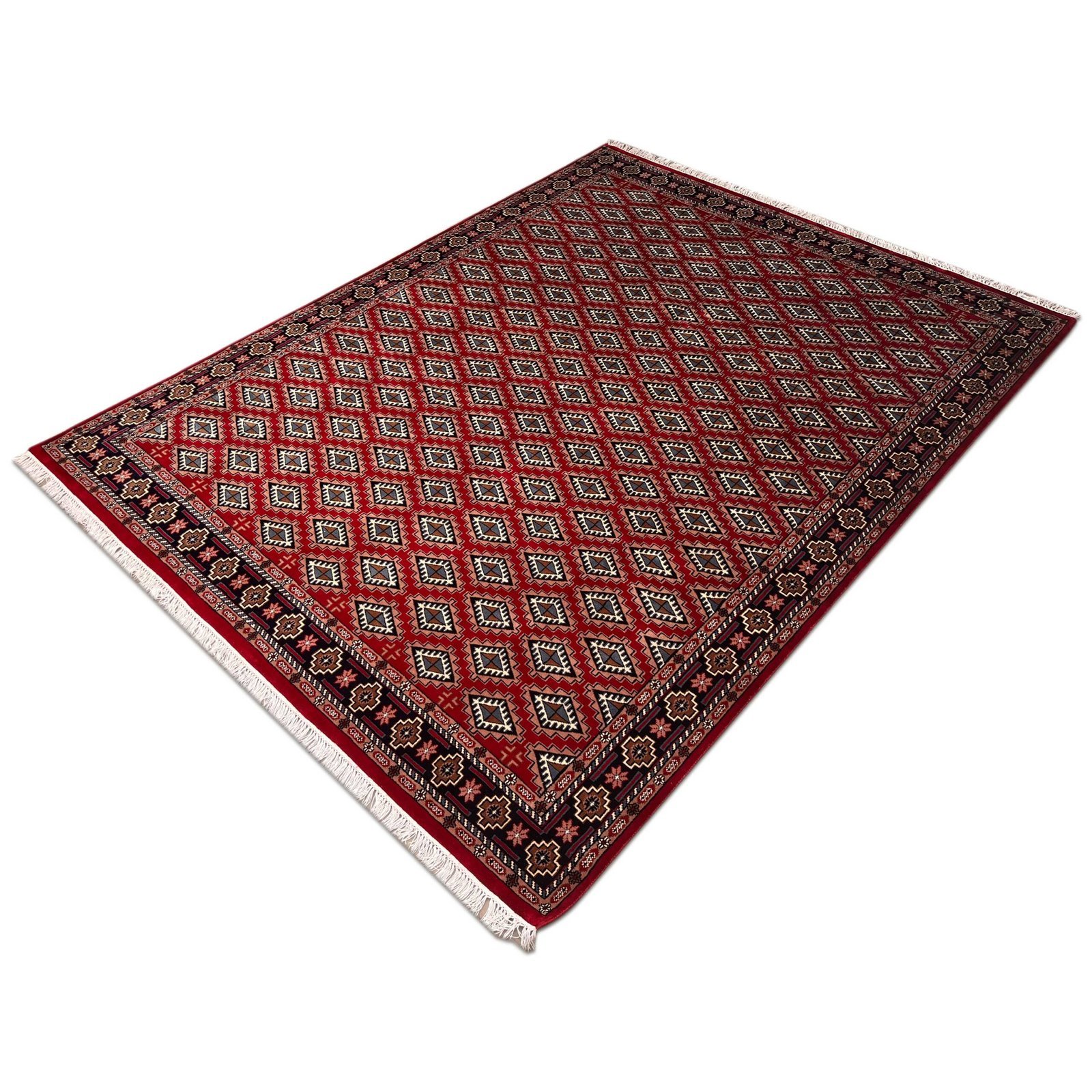 8x10 ft Hand Knotted Wool Carpet Red Bukhara - Image 6