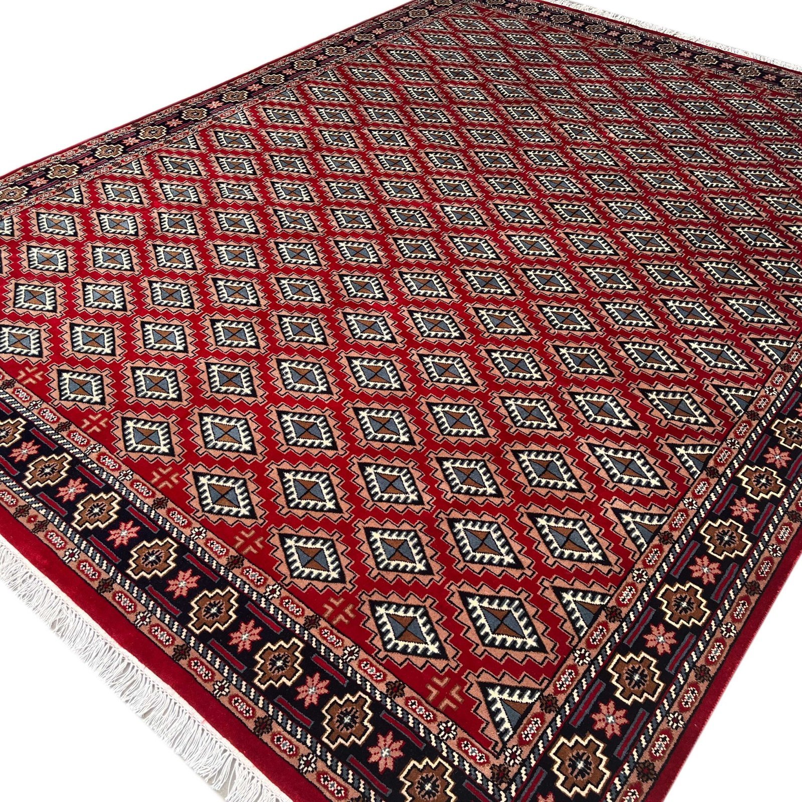 8x10 ft Hand Knotted Wool Carpet Red Bukhara - Image 5